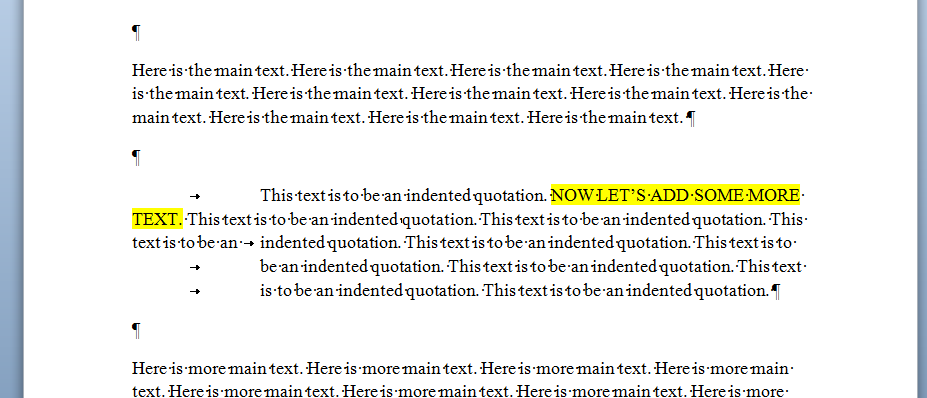 Text showing how added text has made tab formatting go wrong